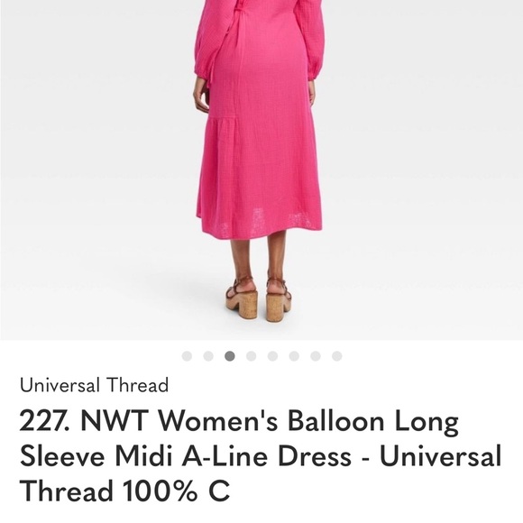 Women's Balloon Long Sleeve Midi A-Line Dress - Universal Thread 100% COTTON - Picture 2 of 3